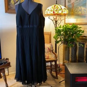 Carmen Marc Valvo Black Silk Dress 16W with Streamers.